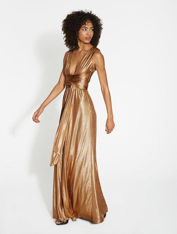TEXTURED METALLIC JERSEY GOWN - COPPER